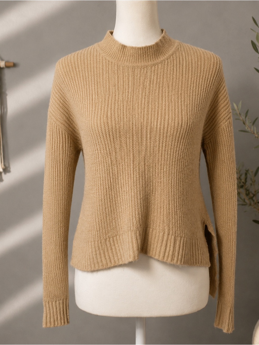 Ambiance Tan Knit High-Low Hem Sweater
